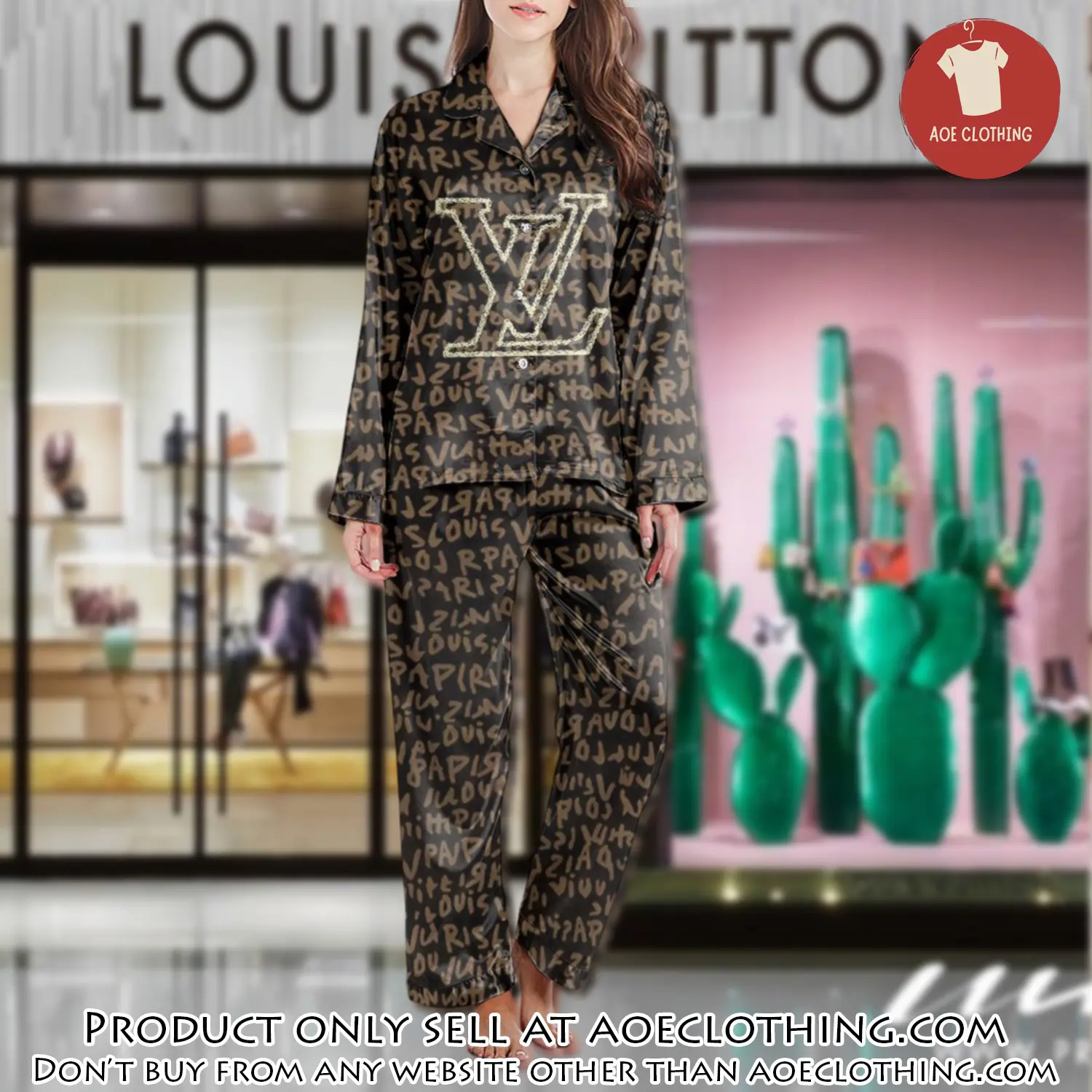Lv monogram long satin pajama set pjs1032 aoe2559988